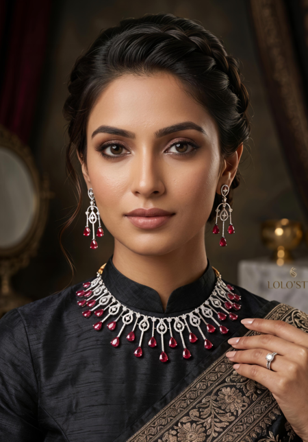 Ruby Red Teardrop Necklace Set