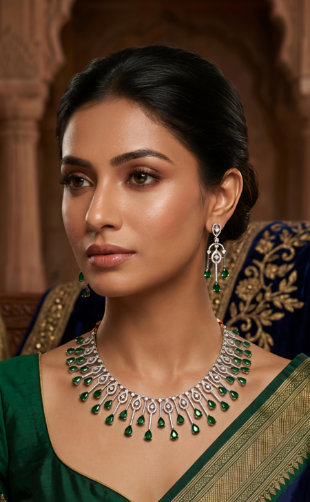 Green Stone Teardrop Necklace Set