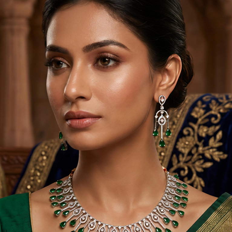 Green Stone Teardrop Necklace Set