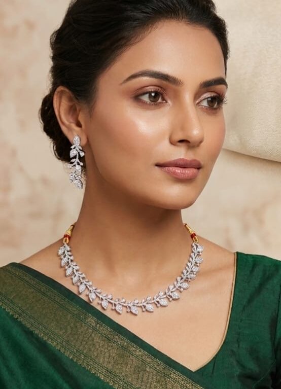 White Stone Florar Statement Necklace Set