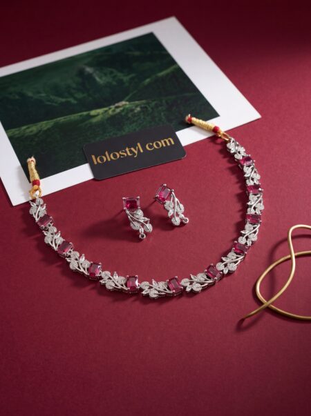 Red stone floral statement necklace set