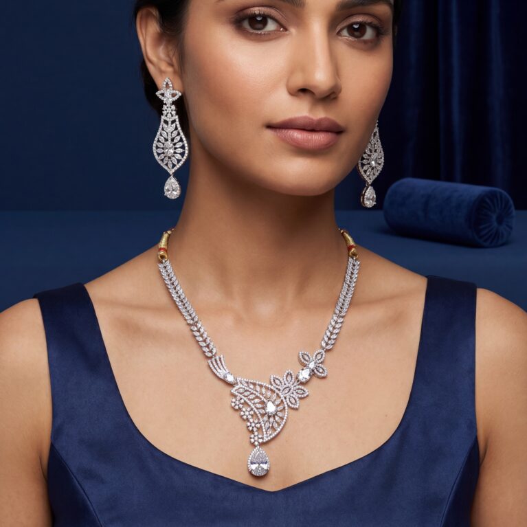 White Stone Bridal Necklace Set