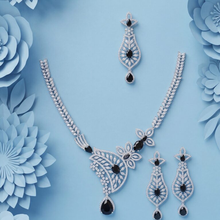 Black Stone Bridal Necklace Set